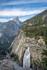 Illilouette Falls and Half Dome, on the Panorama Trail, in Yosemite National Park, near Merced, California.