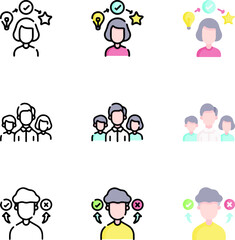 Different design icons with black & white, color, and gradient style isolated on white. vector illustration