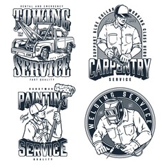 Servicemen and workers vintage emblems set