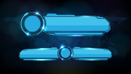 abstract futuristic background of blue glowing technology sci fi frame, hud ui, lower third button bar