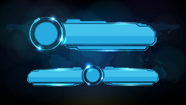 abstract futuristic background of blue glowing technology sci fi frame, hud ui, lower third button bar