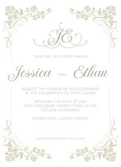 Wedding invitation.Floral decorative frame with calligraphic elements. Card template for greeting card, certificate, invitation, menu.