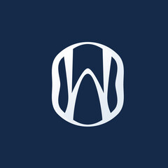 Letter W Logo Vector Design. W Logo With Circle Abstract Emblem Design Concept Gray Metal Abstract Glossy Logo on Blue Background
