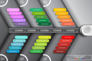 Concept and idea infographic template with fishbone diagram for Business and office analysis tool finding root cause and solving problem. Vector EPS10