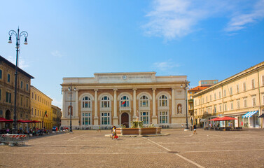 Fototapeta na wymiar Post Office building (Palazzo delle Poste) at at Piazza Del Popolo in Pesaro