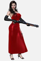 Nico is a beautiful young woman with long black hair on an isolated white background. 3D illustration character model render.