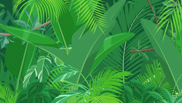 葉っぱが揺れるトロピカルな植物の風景_ジャングル_ 横スクロールゲームの背景_ループ