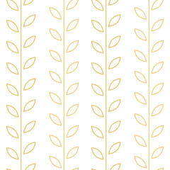 Gold and white, minimalist leaf vector pattern, seamless botanical print, garland background