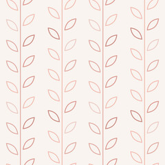 Pastel pink, minimalist leaf vector pattern, seamless botanical print, garland background