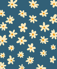 Fototapeta na wymiar Chamomile flowers pattern on blue background