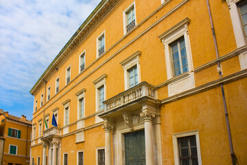Fototapeta na wymiar G. Rossini Music Conservatory at Piazza Olivieri in Pesaro, Italy