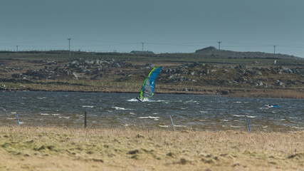 Windsurfing on a small lake on the island of Tiree.