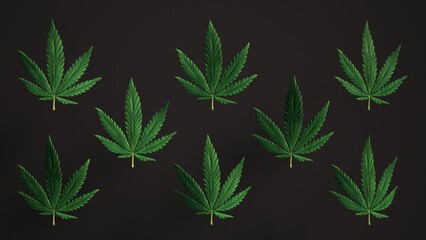 Lovely green Cannabis leaves Loop background leaf Realistic 3D Luma Matte loop Animation. Marijuana, Cannabis, recreational drugs