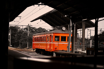 Orange local trains. Nostalgia, timeless, the Japanese landscape used to be.