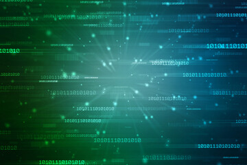 Binary Code Background, Digital Abstract technology background, flowing number one and zero text in binary code format in technology background. Internet Big data Concept