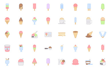 set of ice cream line icons, cold, summer