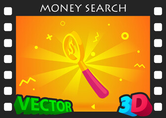 Money search isometric design icon. Vector web illustration. 3d colorful concept