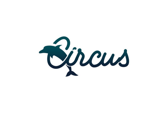 Circus Letter Text Type Font Word Lettering with Dolphin Logo Design Vector