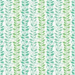Green stripes, leaf vector pattern, seamless botanical print, garland background,