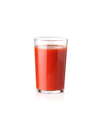 Healthy fresh tomato juice in glass isolated on white background