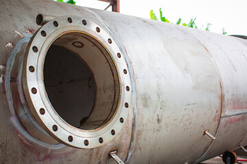 Manhole open lid stainless steel tank chemical methanol testing.