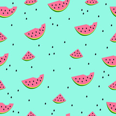 Watermelon fresh summer seamless pattern. Food  background. Watermelon with seeds illustration