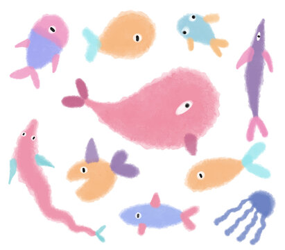 recommend clip art: Vector Watercolor fish. Sea fish set illustration isolated on white background.