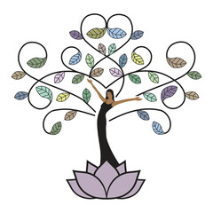 lady tree, woman with leaves branches, vector