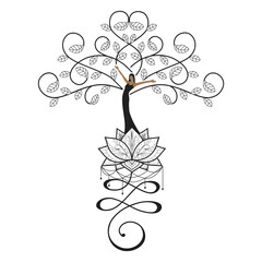 lady tree, woman with leaves branches, vector