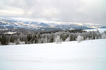 Top view of one of the Carpathian Mountains on a winter day.