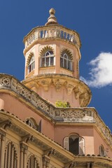 Obraz premium The historical buildings and houses in the old city center, tower, sky, holiday. Palma de Mallorca, Balearic Islands, Spain. 