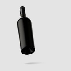 Mockup. Bottle of red wine on a gray background. 3d illustration