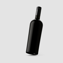 Mockup. Bottle of red wine on a gray background. 3d illustration