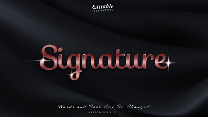 Golden signature editable text effect with black wavy background. black silk luxury background.