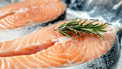 fresh salmon steaks with lemon and rosemary