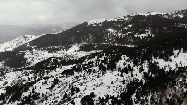 Winter landscape in Cubuk Karagol Nature Park. Snowy forests and mountains. Ankara Cubuk in Turkey. drone shooting