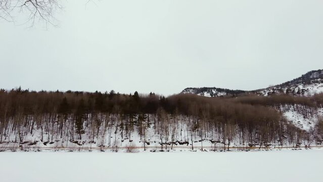 Winter landscape in Cubuk Karagol Nature Park. Snowy forests and mountains. Ankara Cubuk in Turkey