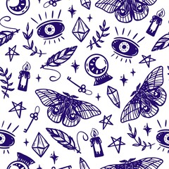 Decorative seamless pattern with esoteric mystical symbols
