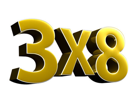 Number 3x8 Gold 3D illustration on white background with clipping path.Signs indicating the number of products. Teaching for elementary school children.