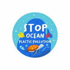 Stop plastic pollution vector flat illustration suitable for world environment day, world ocean day or ecological campaign
