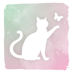 Fototapeta na wymiar Cat playing with butterfly silhouette vector