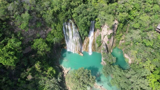 The fantastic aerials of Minas Viejas Waterfalls in San Luis Potosi, Huasteca Potosina, M&eacute;xico. One of the most beautiful waterfalls in Mexico