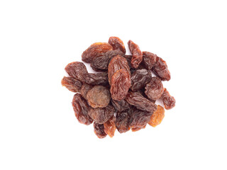 Small bunch of Raisin isolated on white background. Macro. Flat lay. Healthy food concept