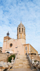 Obraz premium Coastal church in Sitges, Catalonia, Spain