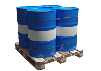 Barrels oil. Blue barrels isolated on white. Metal canisters casks for fuel. Barrels oil are ready...