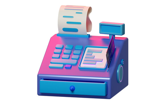Bank acquiring. Cash register. Apparatus for receiving payments. Equipment for bank acquiring. Cash register with bank card. Terminal for payment with check tape. Retail equipment on white. 3d image.