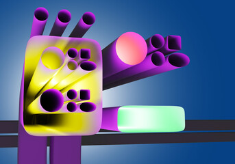 Wire abstract. Cables of different types. Visualization electrical wiring. Multicolored wires abstract. Wires background. Technological cables with neon illumination. Technology background. 3d image