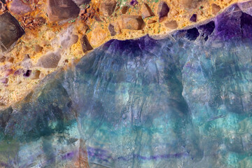 blue and yellow fluorite texture closeup pattern