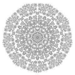 Round pattern of abstract floral and plant elements for coloring. Mandala floral for coloring book.