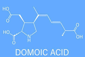 Domoic acid algae poison molecule, skeletal chemical formula. Responsible for amnesic shellfish poisoning (ASP).